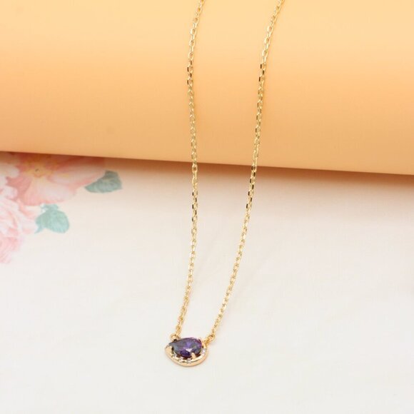 Rose Gold Pendant Necklace with Purple Stone & Extender, XPNL0398 - Picture 8 of 13